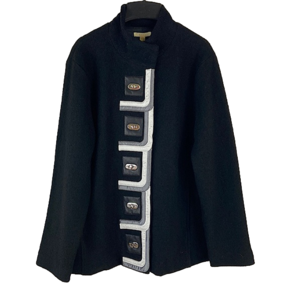 Carson Black Wool Jacket Silver Twist Buttons Appliqué Ribbon Steampunk Large